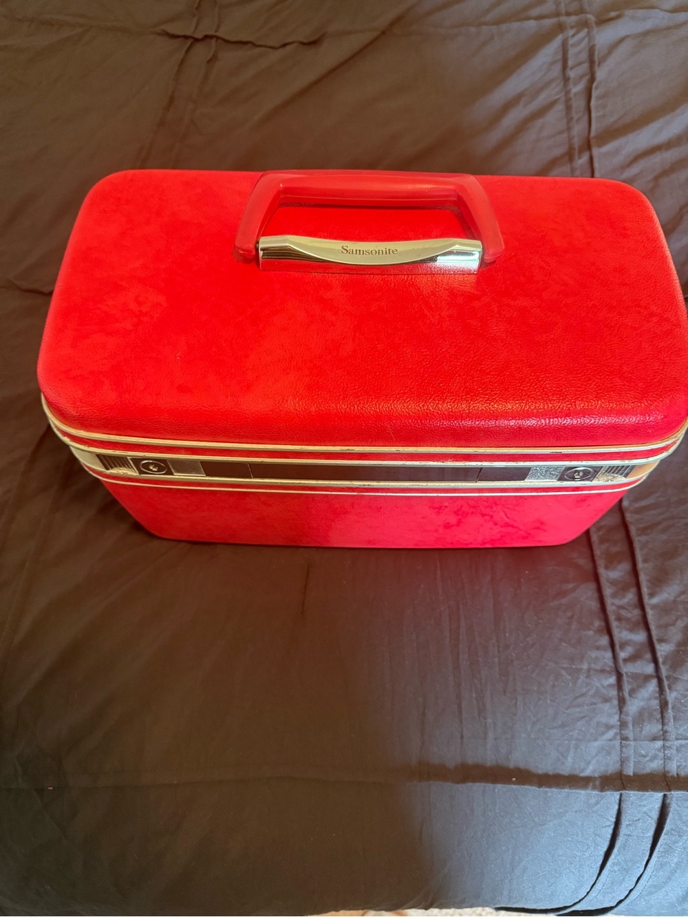 Samsonite Red Train Case with Silver Trim